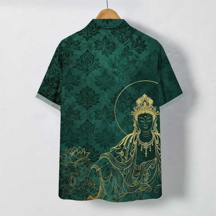 Buddha Stones Chemise à manches courtes pour homme, infroissable, avec boutons à motif botanique vintage de lotus - image 1