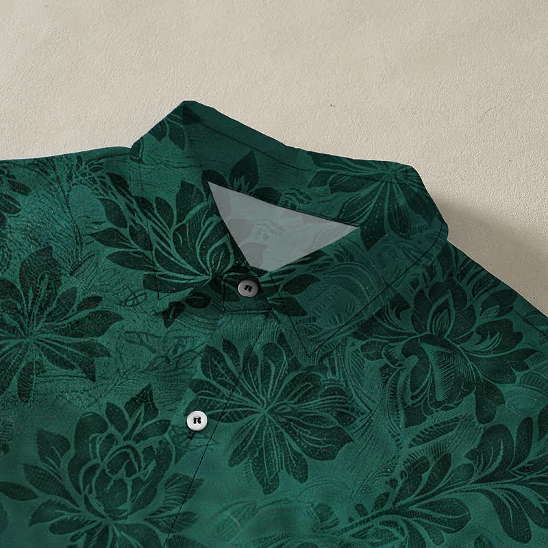Buddha Stones Chemise à manches courtes pour homme, infroissable, avec boutons à motif botanique vintage de lotus - image 2