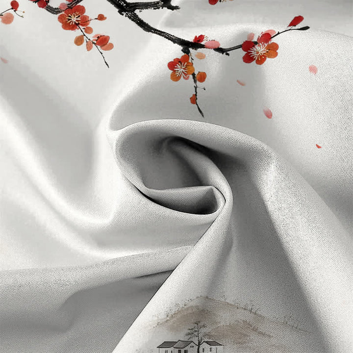 Buddha Stones Chemise à manches courtes respirante pour homme, motif floral rouge et paysage à l'encre - image 2