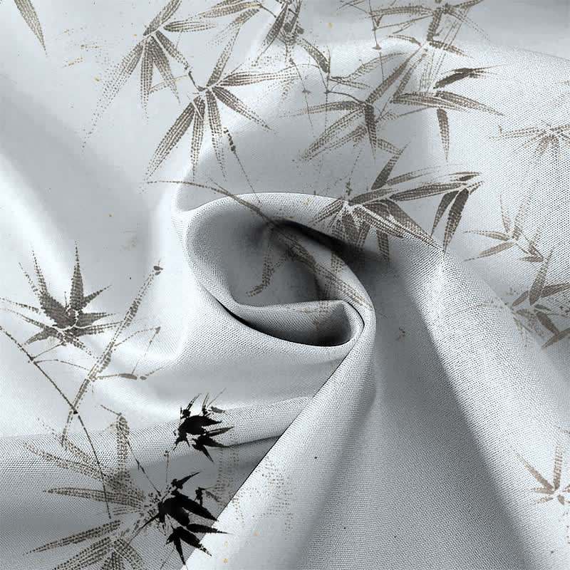 Buddha Stones Chemise à manches courtes respirante pour homme avec boutons à motif de feuilles de bambou à l'encre - image 2
