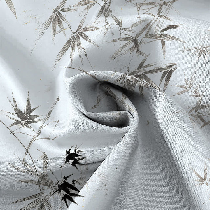 Buddha Stones Chemise à manches courtes respirante pour homme avec boutons à motif de feuilles de bambou à l'encre - image 2