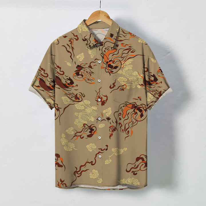Buddha Stones Chemise à manches courtes respirante pour homme avec boutons à motif tourbillonnant abstrait dans les tons naturels - Tanné - US/UK/AU48，EU58 (4XL) - image 0