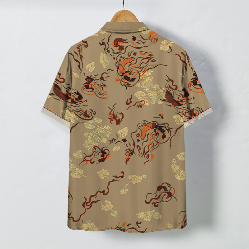 Buddha Stones Chemise à manches courtes respirante pour homme avec boutons à motif tourbillonnant abstrait dans les tons naturels - image 1