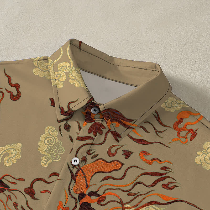 Buddha Stones Chemise à manches courtes respirante pour homme avec boutons à motif tourbillonnant abstrait dans les tons naturels - image 2