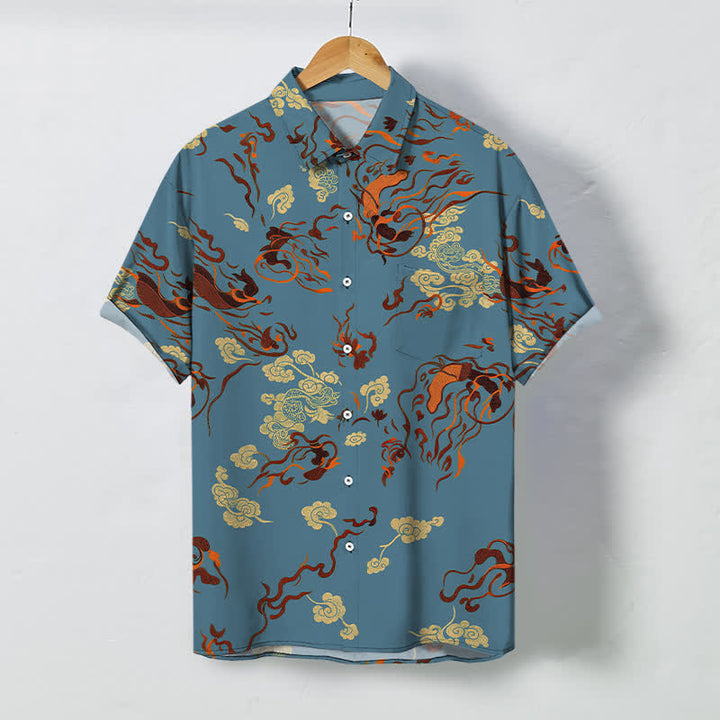 Buddha Stones Chemise à manches courtes respirante pour homme avec boutons à motif tourbillonnant abstrait dans les tons naturels - SteelBlue - US/UK/AU48，EU58 (4XL) - image 5