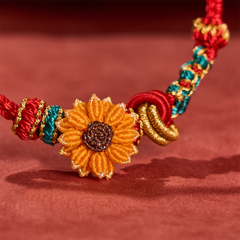 Buddha Stones Bracelet porte-bonheur tissé à la main en fil rouge, motif fleurs de pêcher et tournesol - image 18