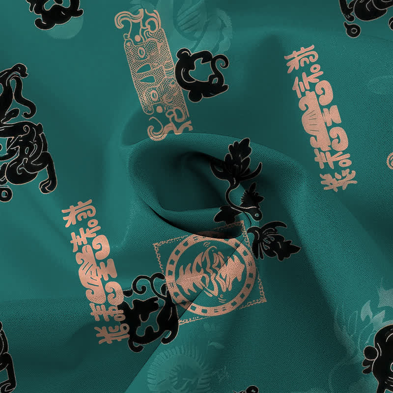 Buddha Stones Chemise à manches courtes respirante pour homme, à boutons et motif lettres turquoise vintage - image 4