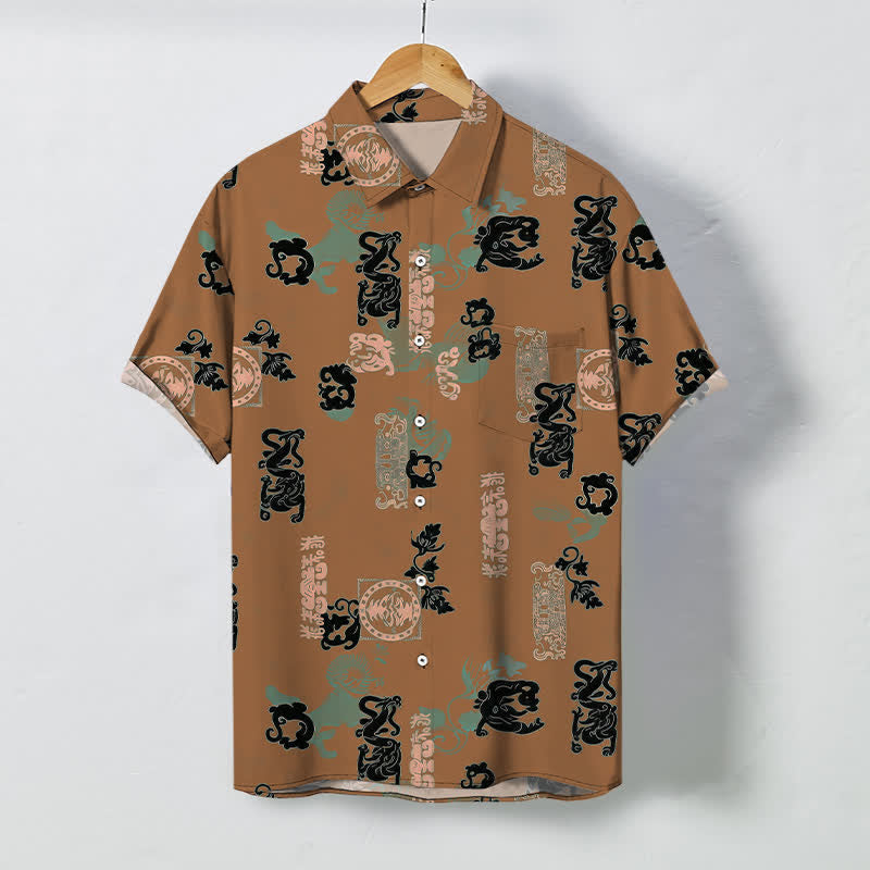 Buddha Stones Chemise à manches courtes respirante pour homme, à boutons et motif lettres turquoise vintage - Pérou - US/UK/AU48，EU58 (4XL) - image 5