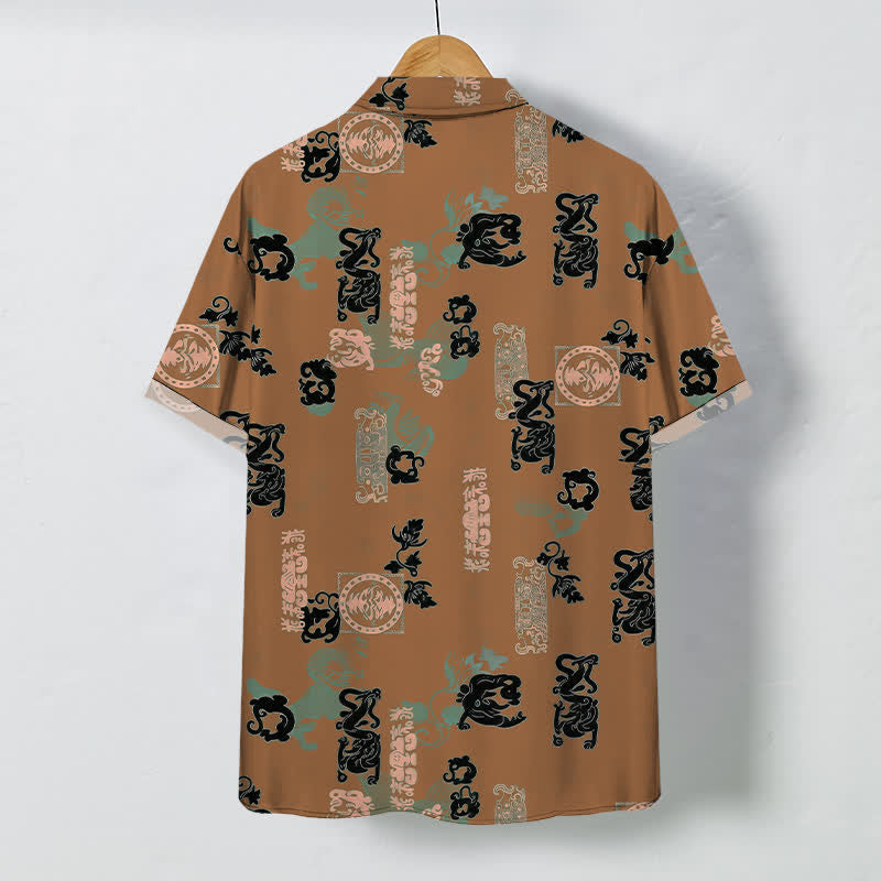 Buddha Stones Chemise à manches courtes respirante pour homme, à boutons et motif lettres turquoise vintage - image 6