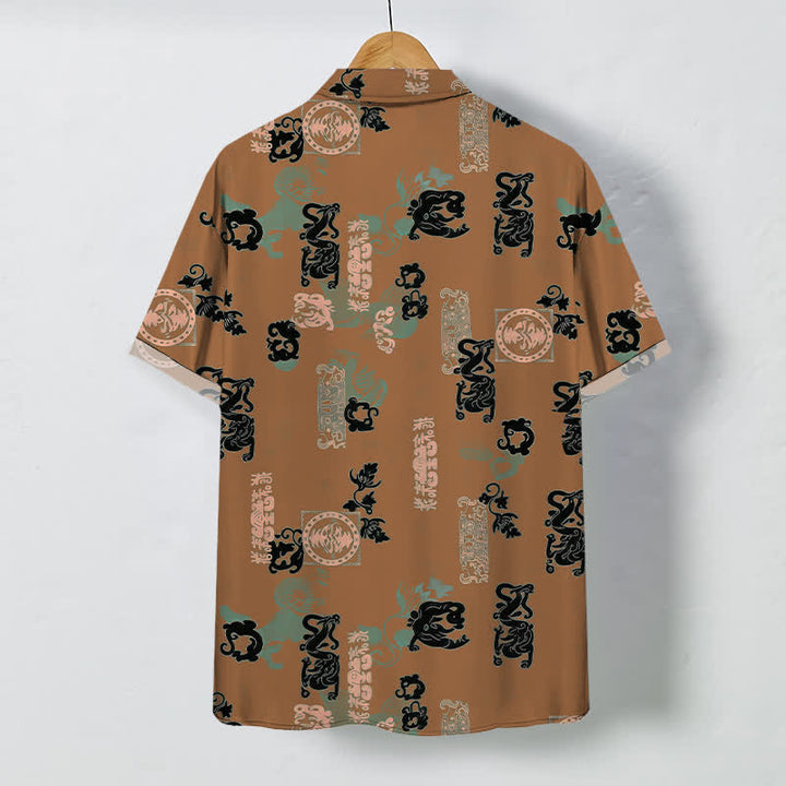 Buddha Stones Chemise à manches courtes respirante pour homme, à boutons et motif lettres turquoise vintage - image 6