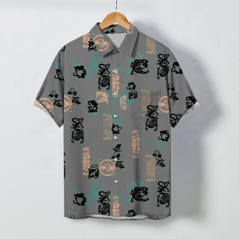 Buddha Stones Chemise à manches courtes respirante pour homme, à boutons et motif lettres turquoise vintage - Gris - US/UK/AU48，EU58 (4XL) - image 7