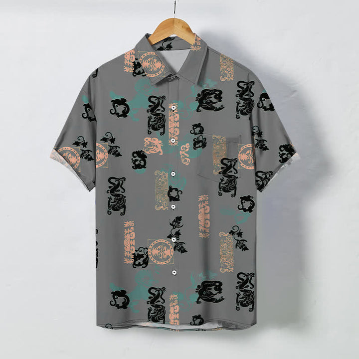 Buddha Stones Chemise à manches courtes respirante pour homme, à boutons et motif lettres turquoise vintage - Gris - US/UK/AU48，EU58 (4XL) - image 7
