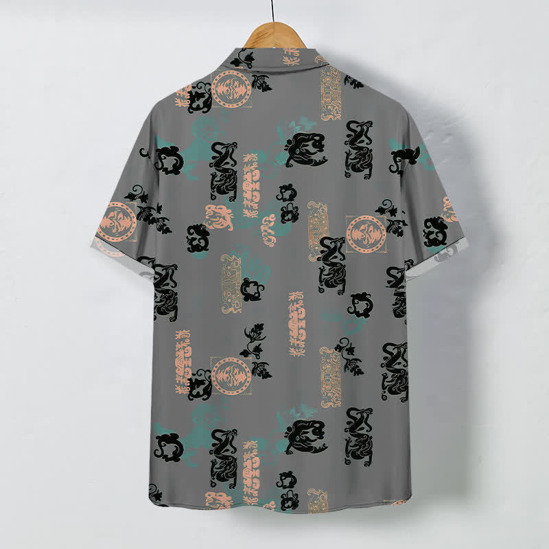 Buddha Stones Chemise à manches courtes respirante pour homme, à boutons et motif lettres turquoise vintage - image 8