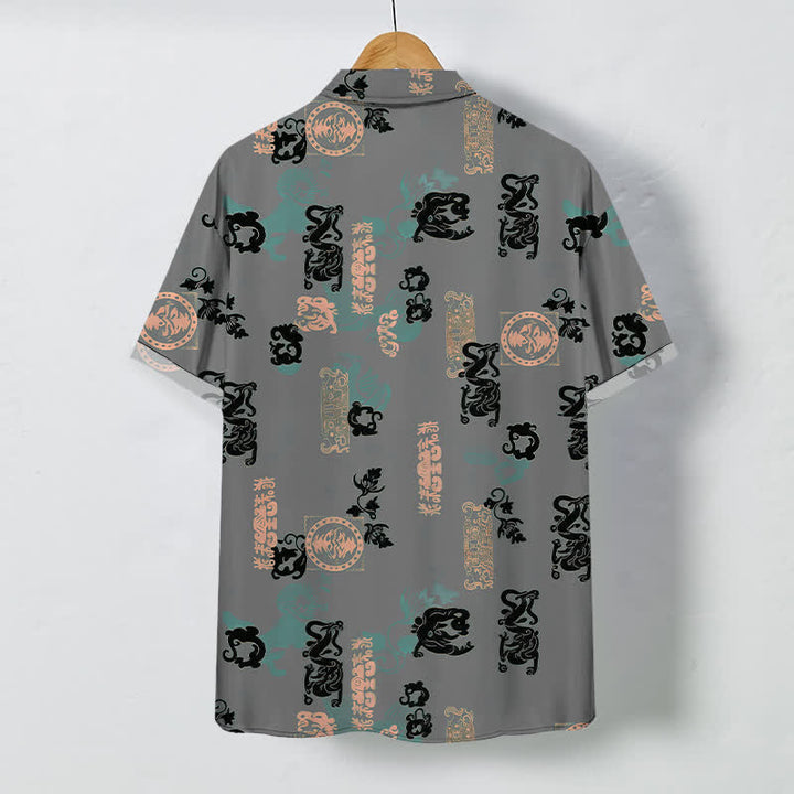 Buddha Stones Chemise à manches courtes respirante pour homme, à boutons et motif lettres turquoise vintage - image 8