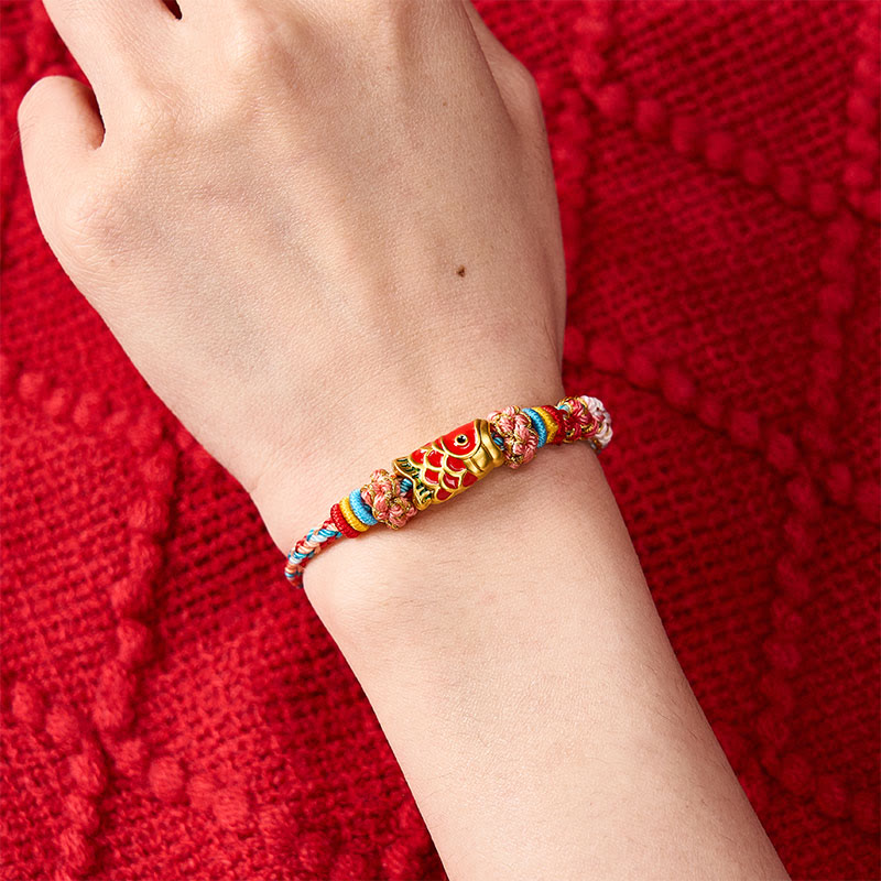 Buddha Stones Bracelet en corde tressée à la main avec motif de carpes koï et fleurs de pêcher, symbole de réussite. - image 10