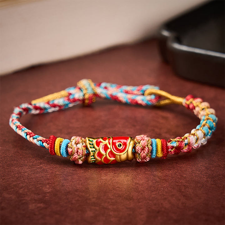 Buddha Stones Bracelet en corde tressée à la main avec motif de carpes koï et fleurs de pêcher, symbole de réussite. - image 11