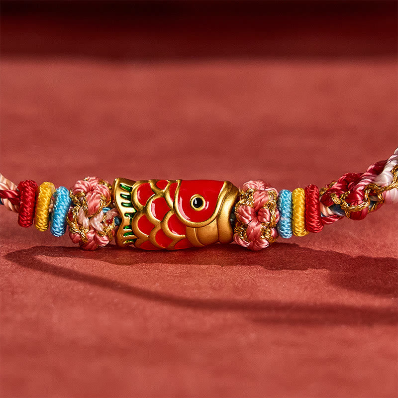 Buddha Stones Bracelet en corde tressée à la main avec motif de carpes koï et fleurs de pêcher, symbole de réussite. - image 12