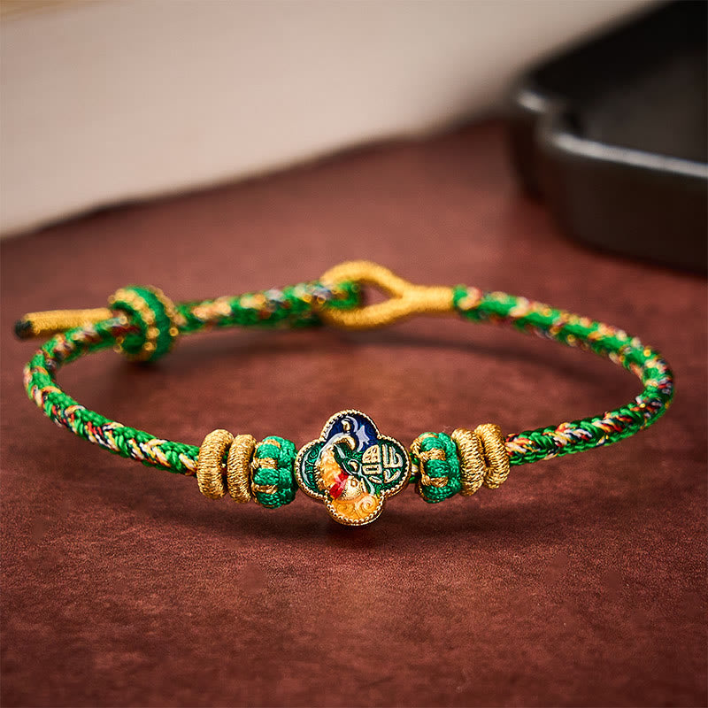 Buddha Stones Bracelet en corde tressée à la main représentant un poisson koi et le succès du Fu - image 2