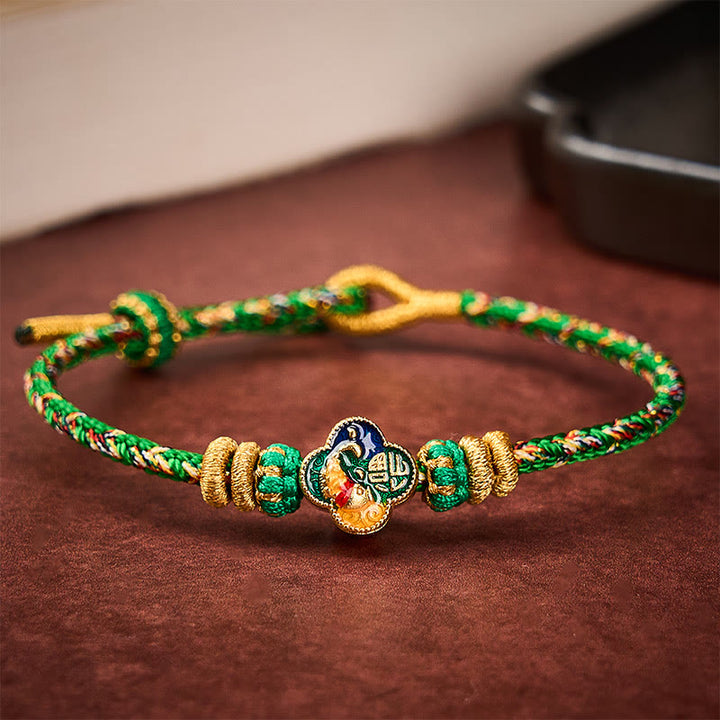 Buddha Stones Bracelet en corde tressée à la main représentant un poisson koi et le succès du Fu - image 2
