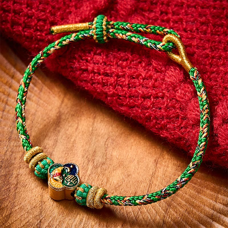 Buddha Stones Bracelet en corde tressée à la main représentant un poisson koi et le succès du Fu - image 1