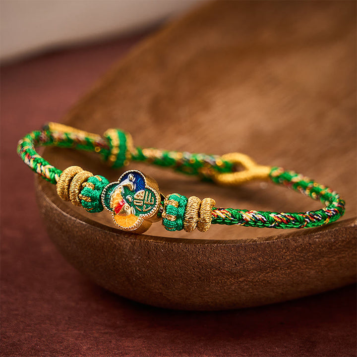 Buddha Stones Bracelet en corde tressée à la main représentant un poisson koi et le succès du Fu - Vert (Tour de poignet : 14-19 cm) - image 0