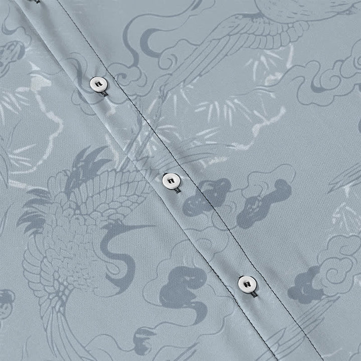 Buddha Stones Chemise à manches courtes respirante pour homme avec boutons à motif de grue dans les nuages - image 3