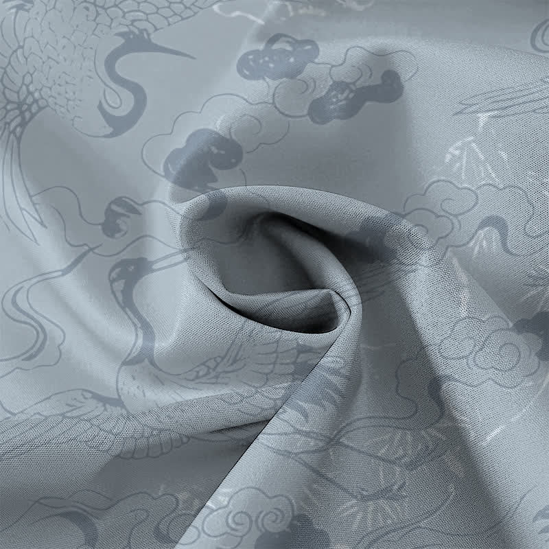 Buddha Stones Chemise à manches courtes respirante pour homme avec boutons à motif de grue dans les nuages - image 4