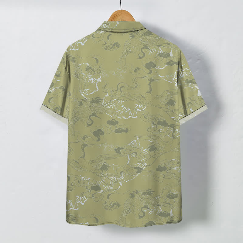Buddha Stones Chemise à manches courtes respirante pour homme avec boutons à motif de grue dans les nuages - image 6