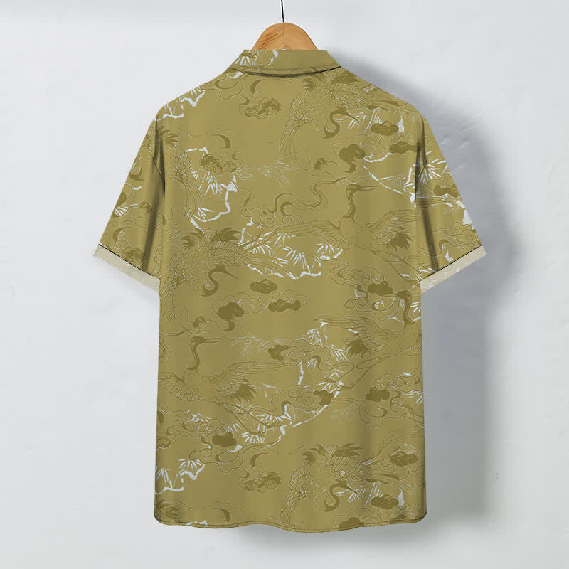 Buddha Stones Chemise à manches courtes respirante pour homme avec boutons à motif de grue dans les nuages - image 8