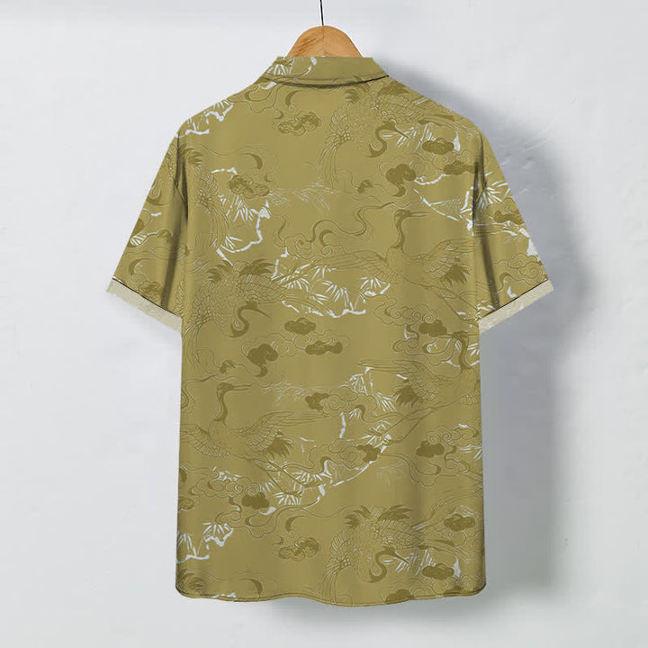 Buddha Stones Chemise à manches courtes respirante pour homme avec boutons à motif de grue dans les nuages - image 8