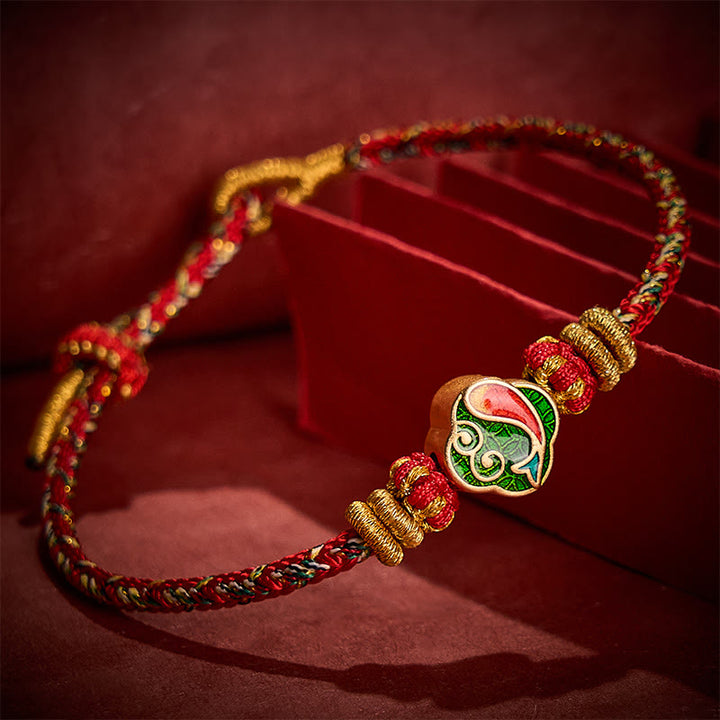 Buddha Stones Bracelet en corde tressée à la main avec motif de carpe koï et porte-bonheur - Rouge (Tour de poignet : 14-19 cm) - image 13
