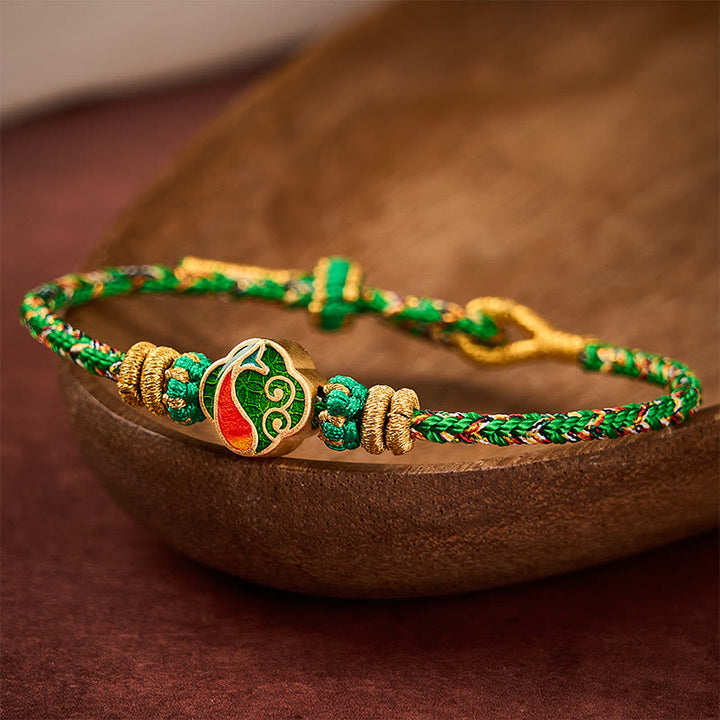 Buddha Stones Bracelet en corde tressée à la main avec motif de carpe koï et porte-bonheur - Vert (Tour de poignet : 14-19 cm) - image 0