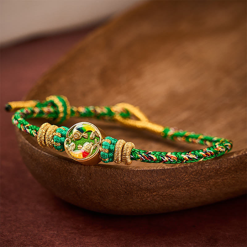Buddha Stones Bracelet de protection en corde tressée à la main avec double motif de carpe koï - image 3