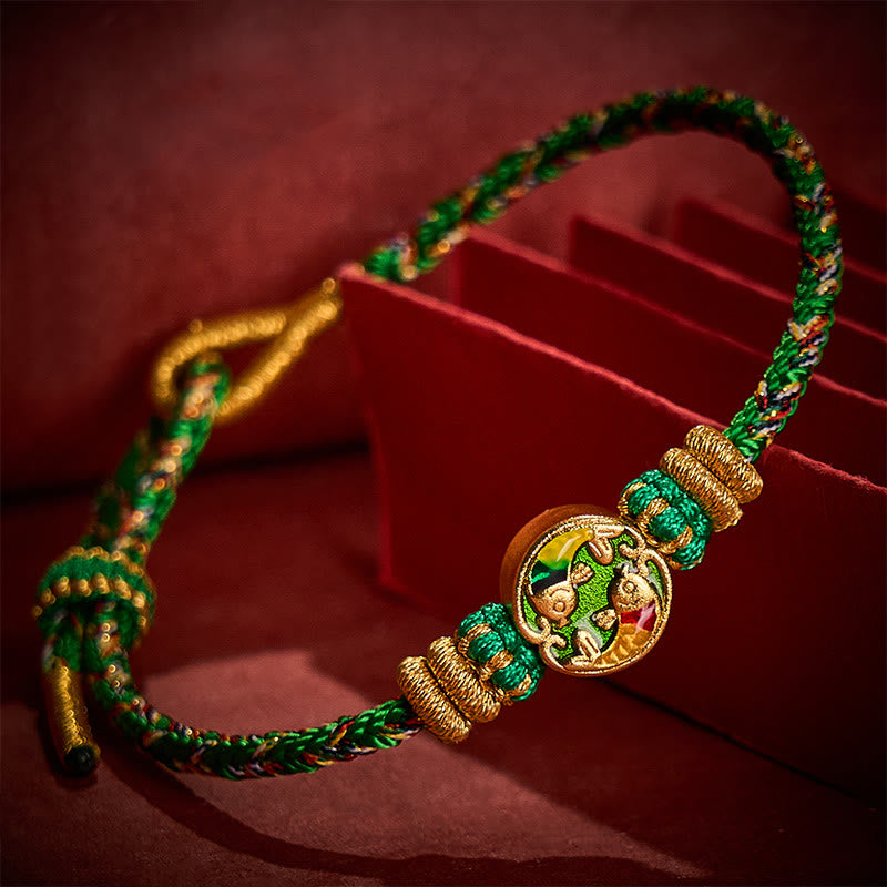Buddha Stones Bracelet de protection en corde tressée à la main avec double motif de carpe koï - Vert (Tour de poignet : 14-19 cm) - image 0