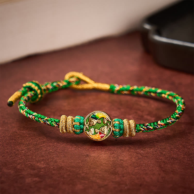 Buddha Stones Bracelet de protection en corde tressée à la main avec double motif de carpe koï - image 2