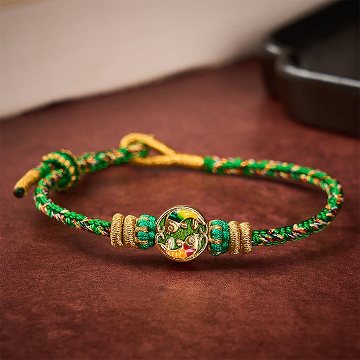 Buddha Stones Bracelet de protection en corde tressée à la main avec double motif de carpe koï - image 2