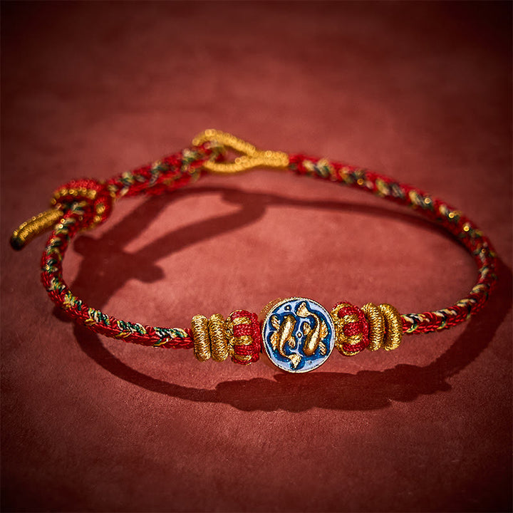 Buddha Stones Bracelet en corde tressée à la main avec double motif de carpes koï dorées, résistant et solide - image 15