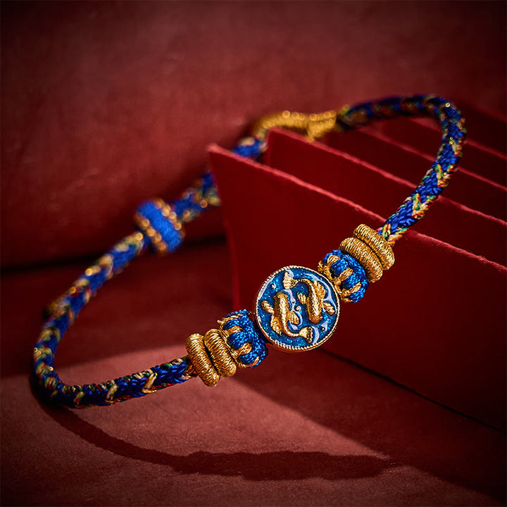 Buddha Stones Bracelet en corde tressée à la main avec double motif de carpes koï dorées, résistant et solide - Bleu (Tour de poignet : 14-19 cm) - image 0
