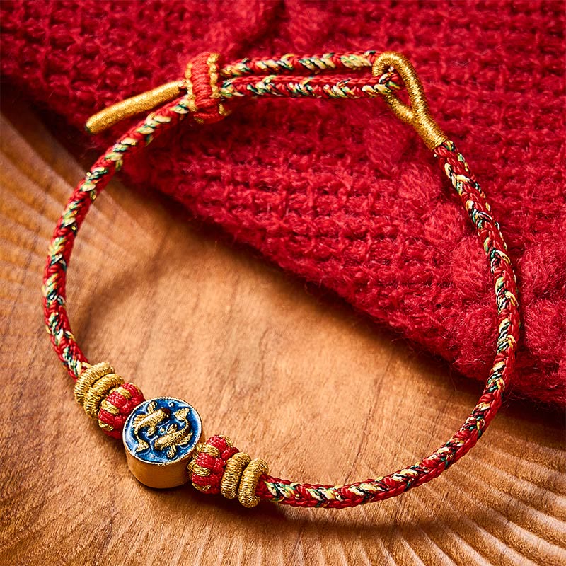 Buddha Stones Bracelet en corde tressée à la main avec double motif de carpes koï dorées, résistant et solide - Rouge (Tour de poignet : 14-19 cm) - image 14