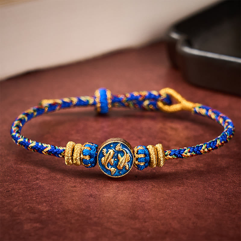 Buddha Stones Bracelet en corde tressée à la main avec double motif de carpes koï dorées, résistant et solide - image 13