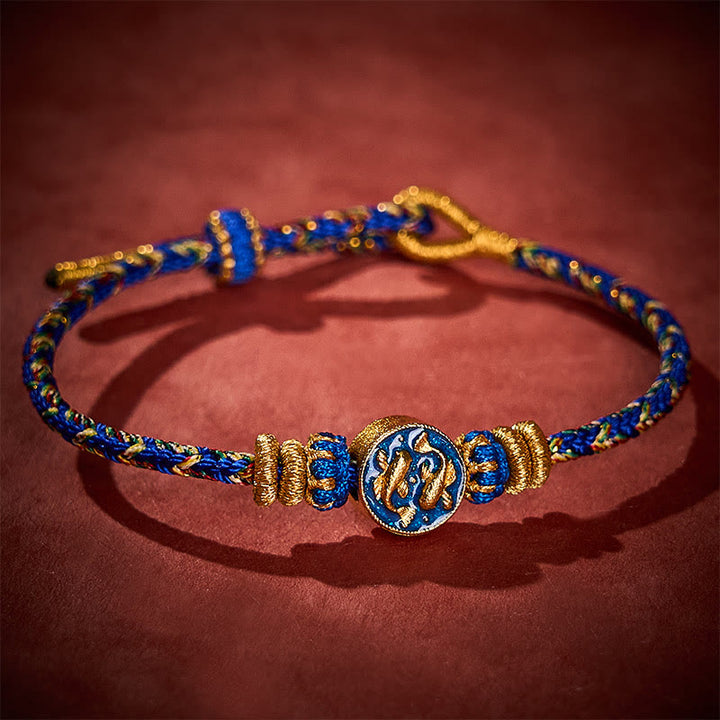 Buddha Stones Bracelet en corde tressée à la main avec double motif de carpes koï dorées, résistant et solide - image 2