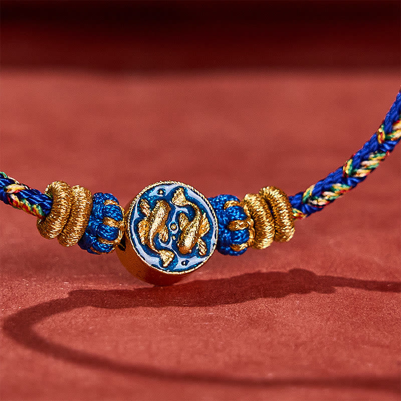 Buddha Stones Bracelet en corde tressée à la main avec double motif de carpes koï dorées, résistant et solide - image 11
