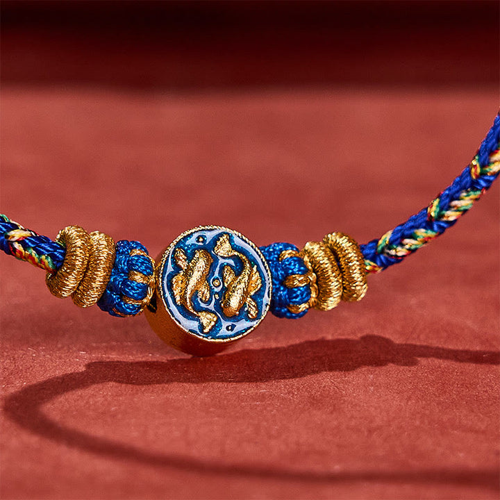 Buddha Stones Bracelet en corde tressée à la main avec double motif de carpes koï dorées, résistant et solide - image 11