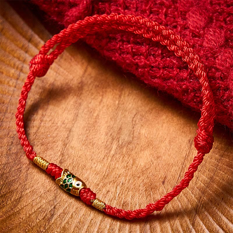 Buddha Stones Bracelet en corde tressée à la main avec motif de carpes koï et porte-bonheur - image 1