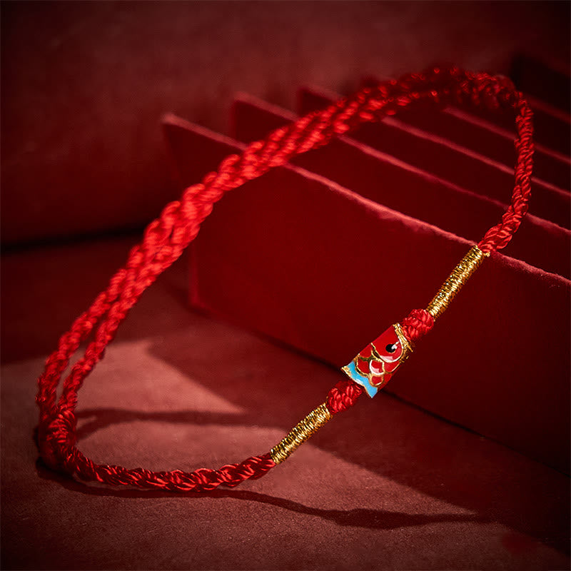 Buddha Stones Bracelet ajustable en cuivre avec breloques en forme de carpe koï et fil rouge tissé à la main - image 3