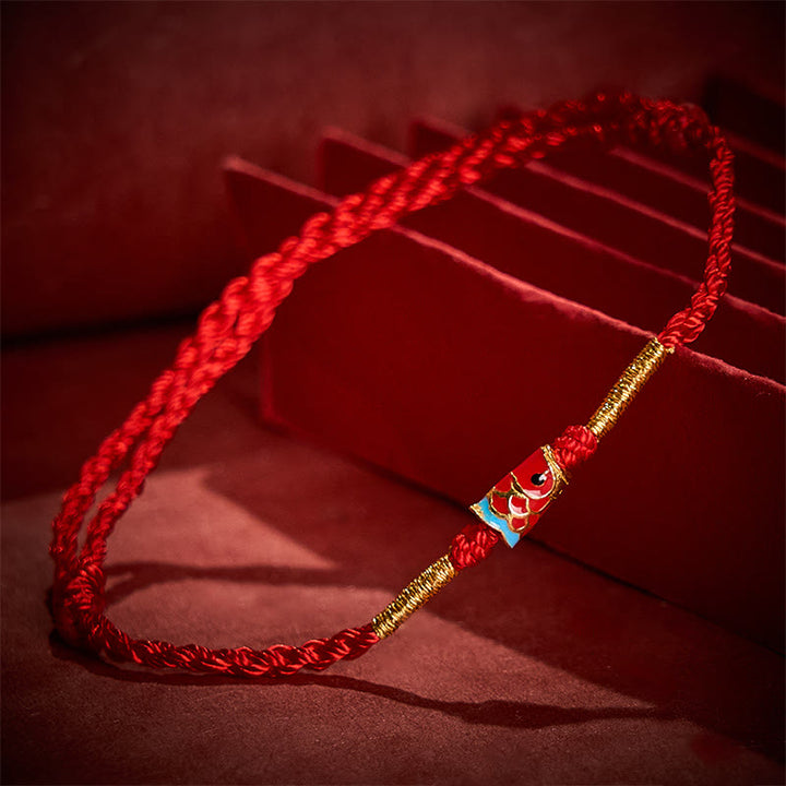Buddha Stones Bracelet ajustable en cuivre avec breloques en forme de carpe koï et fil rouge tissé à la main - image 3
