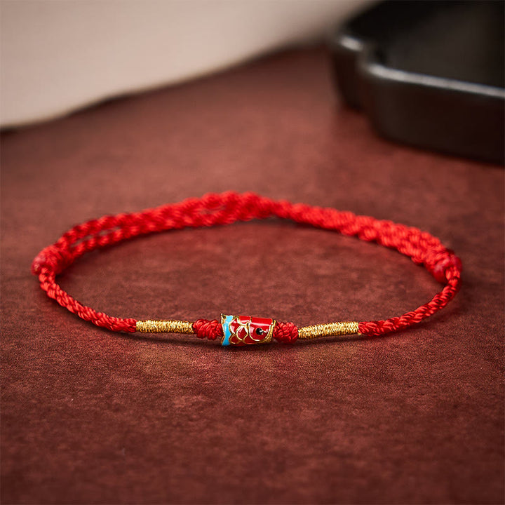 Buddha Stones Bracelet ajustable en cuivre avec breloques en forme de carpe koï et fil rouge tissé à la main - Poisson Koi (Succès ♥ Détermination) - image 0