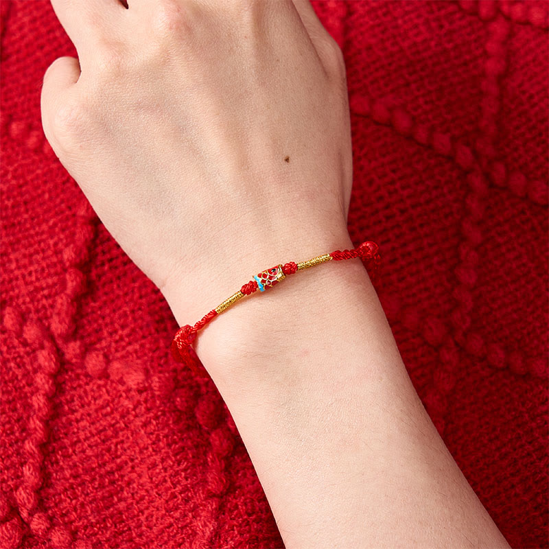 Buddha Stones Bracelet ajustable en cuivre avec breloques en forme de carpe koï et fil rouge tissé à la main - image 4