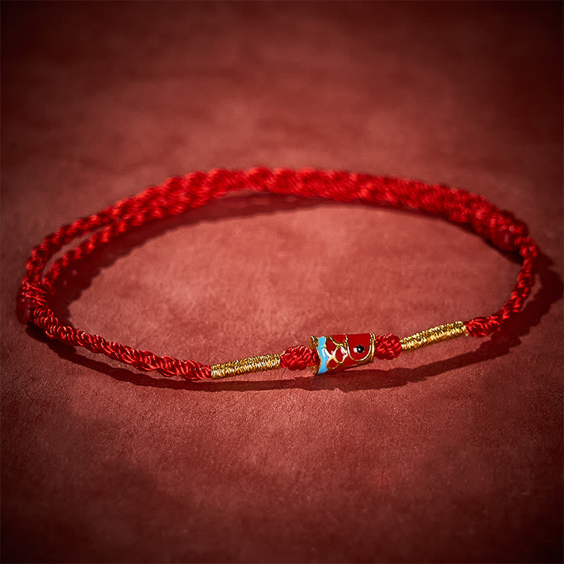 Buddha Stones Bracelet ajustable en cuivre avec breloques en forme de carpe koï et fil rouge tissé à la main - image 2