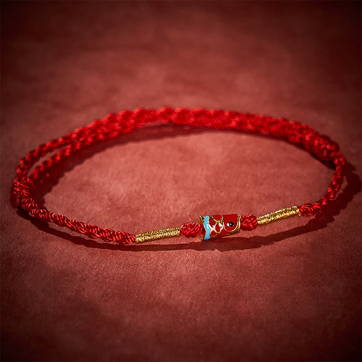 Buddha Stones Bracelet ajustable en cuivre avec breloques en forme de carpe koï et fil rouge tissé à la main - image 2